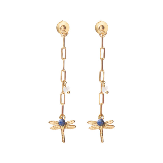 Sympathy Moonstone Lapis Lazuli Gold Plated Earrings