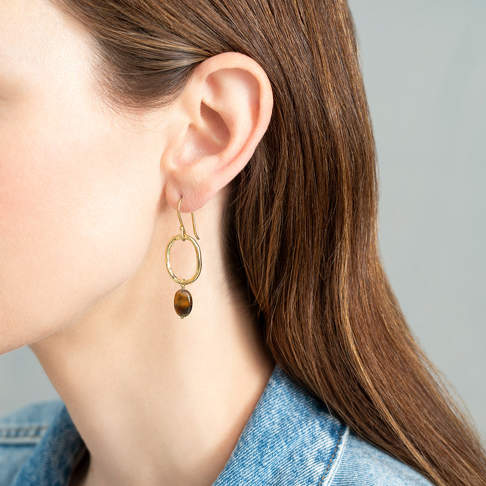 Graceful Tiger Eye Gold Plated Earrings