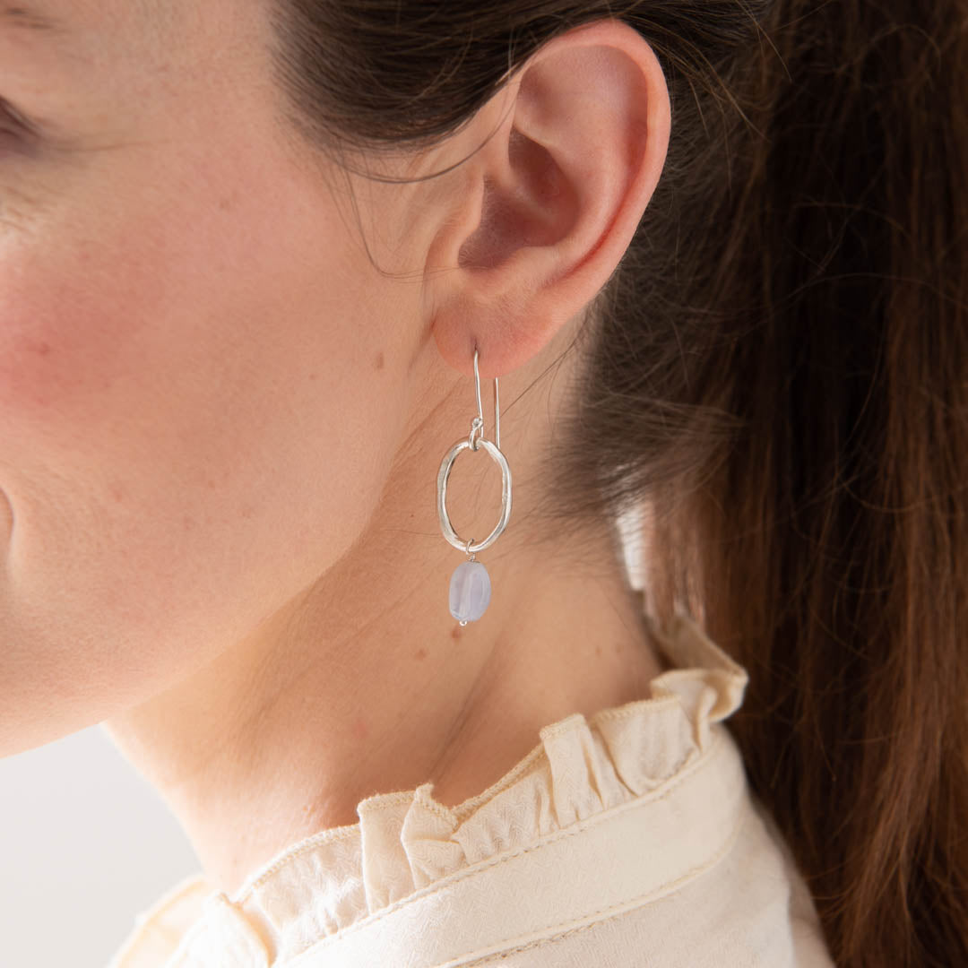 Graceful Blue Lace Agate Silver Plated Earrings