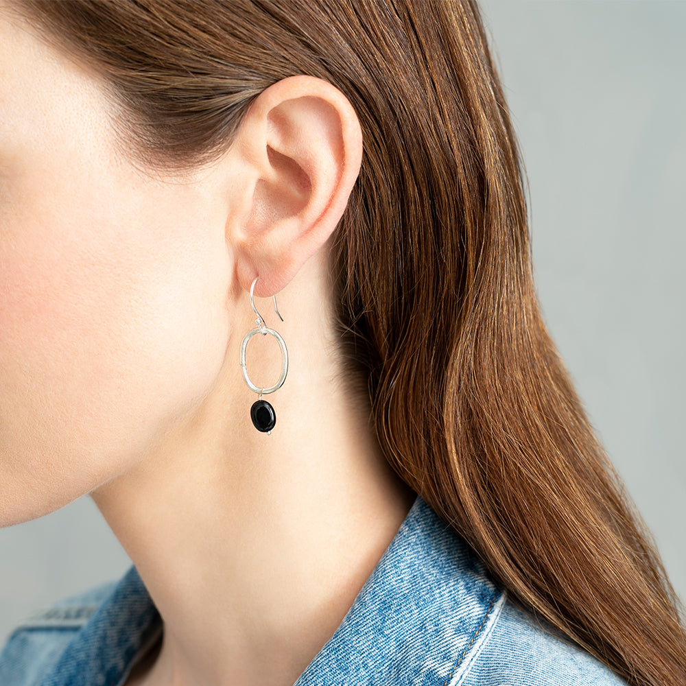 Graceful Black Onyx Silver Plated Earrings