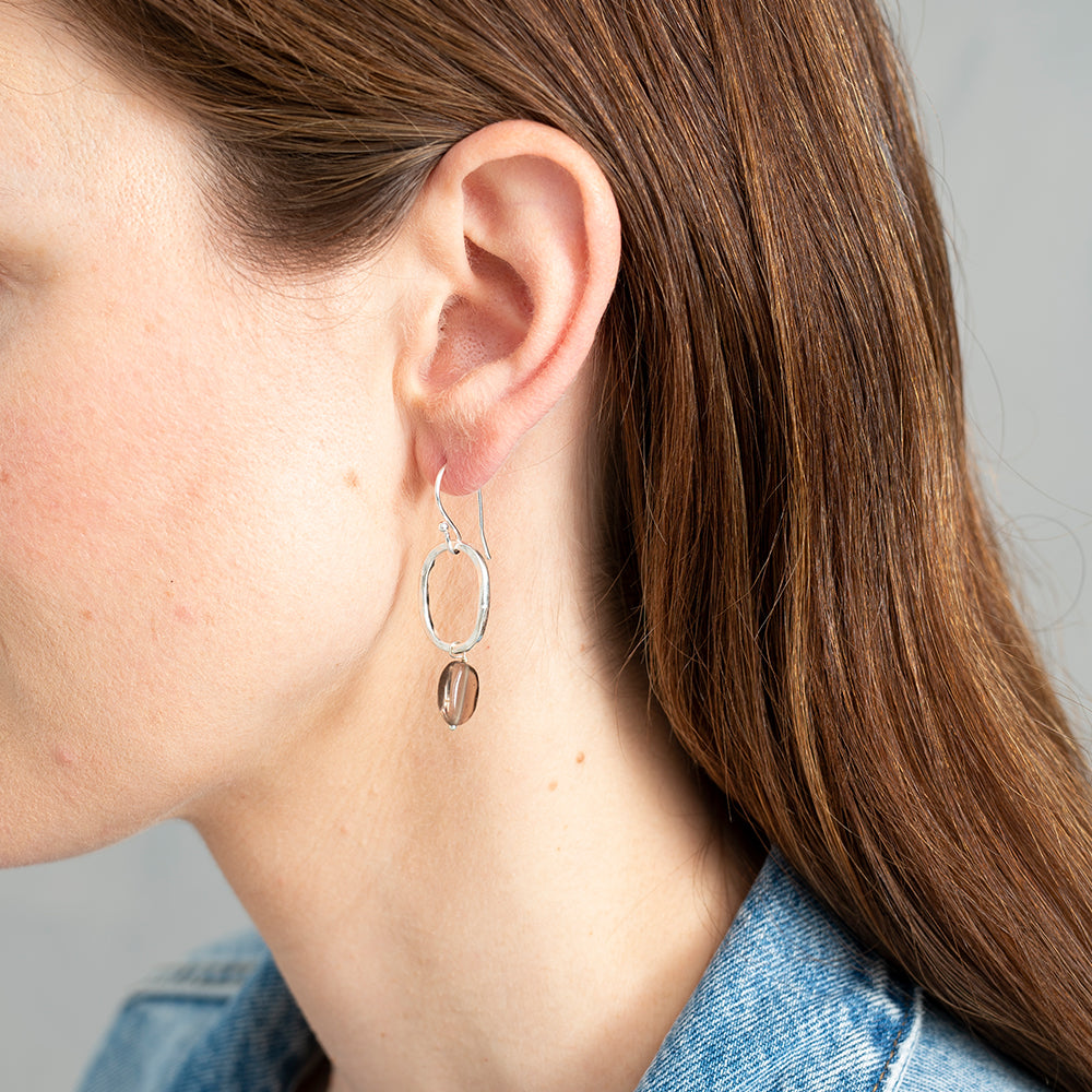 Graceful Smokey Quartz Silver Plated Earrings