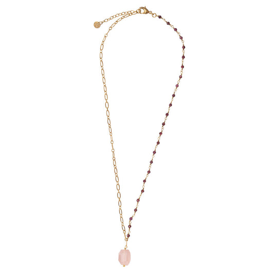 Celebration Garnet Rose Quartz Gold Necklace