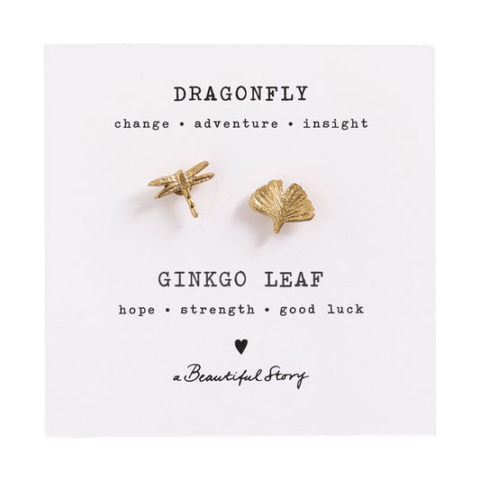 Brooch Set Dragonfly - Ginkgo Leaf Gold Plated