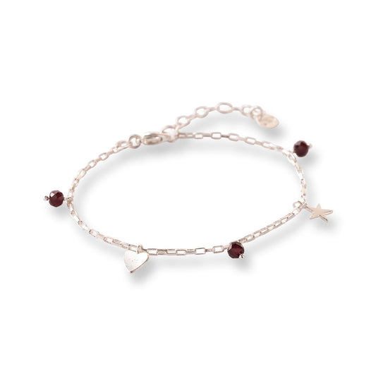 Charmed Garnet Bracelet Silver Plated