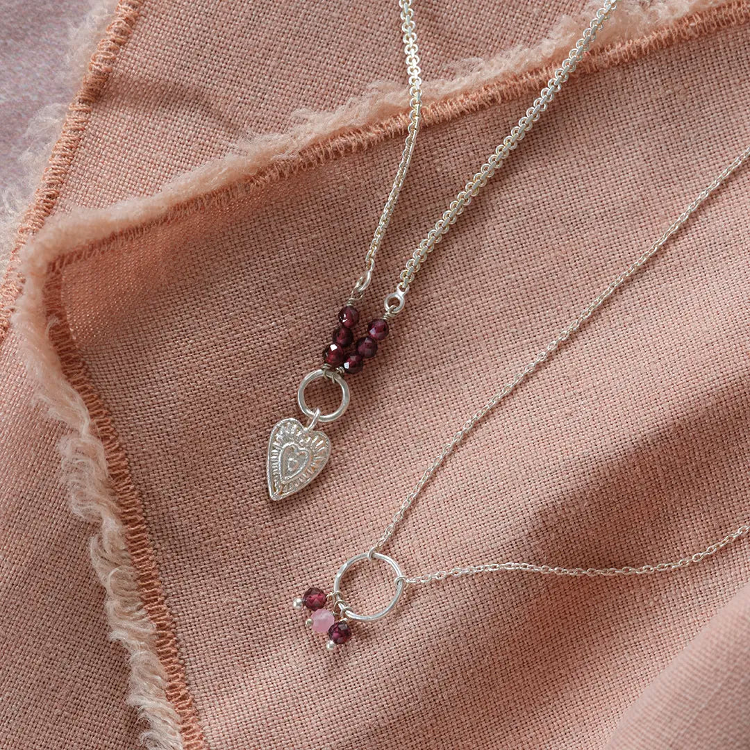 Sentiment Garnet Rose Quartz Necklace Silver Plated