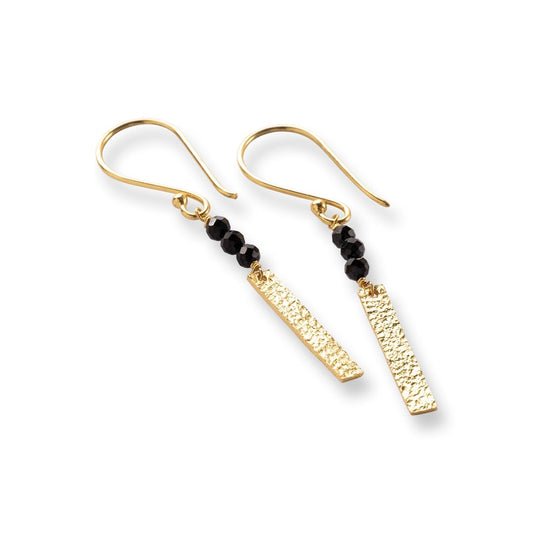 Bar Black Onyx Earrings Gold Plated