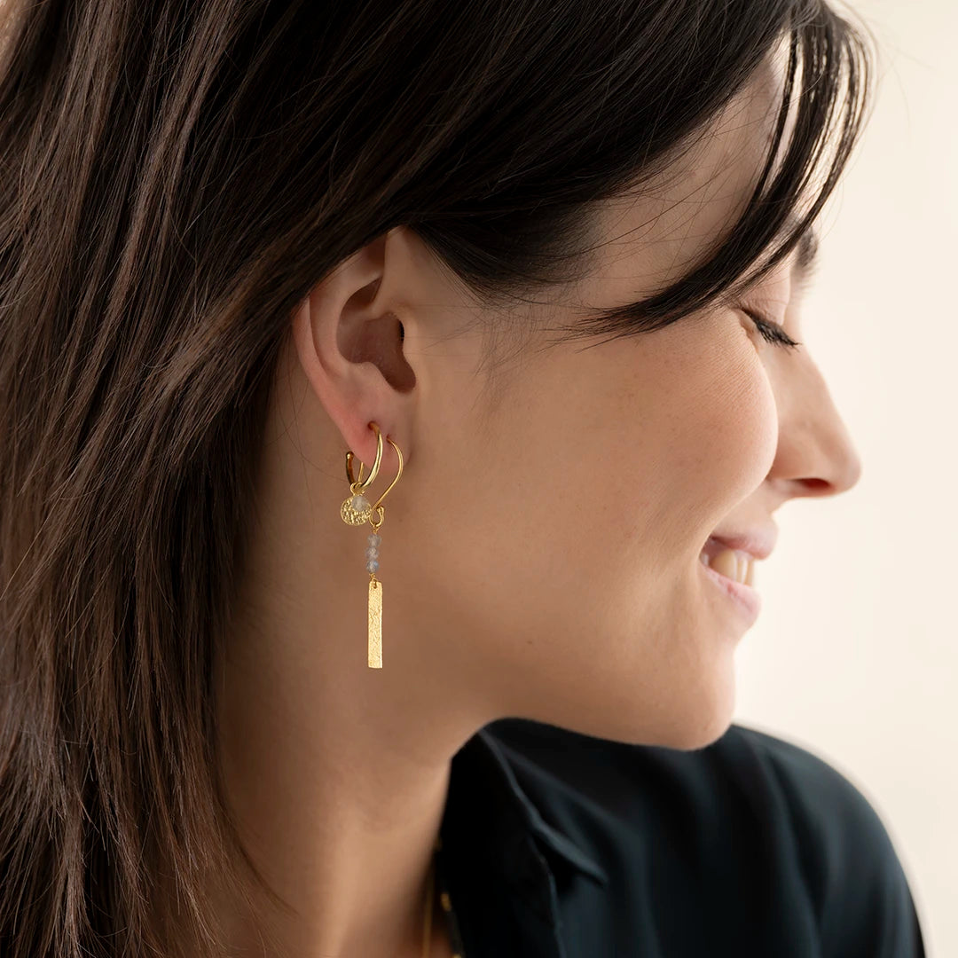 Bar Labradorite Earrings Gold Plated