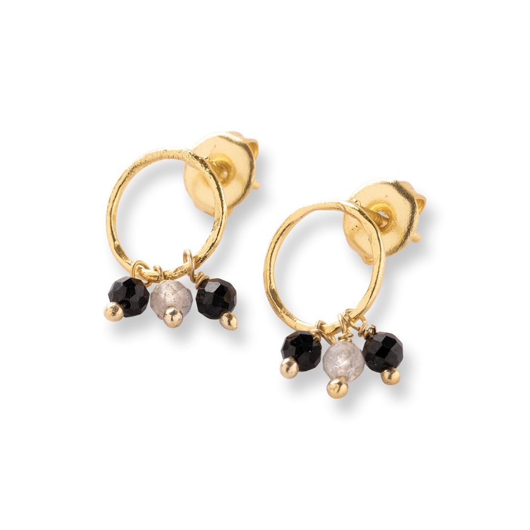 Genuine Black Onyx Labradorite Earrings Gold Plated