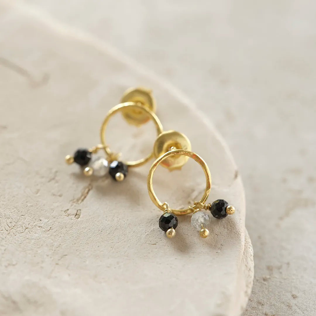 Genuine Black Onyx LabraDORITE Earrings Gold Plated