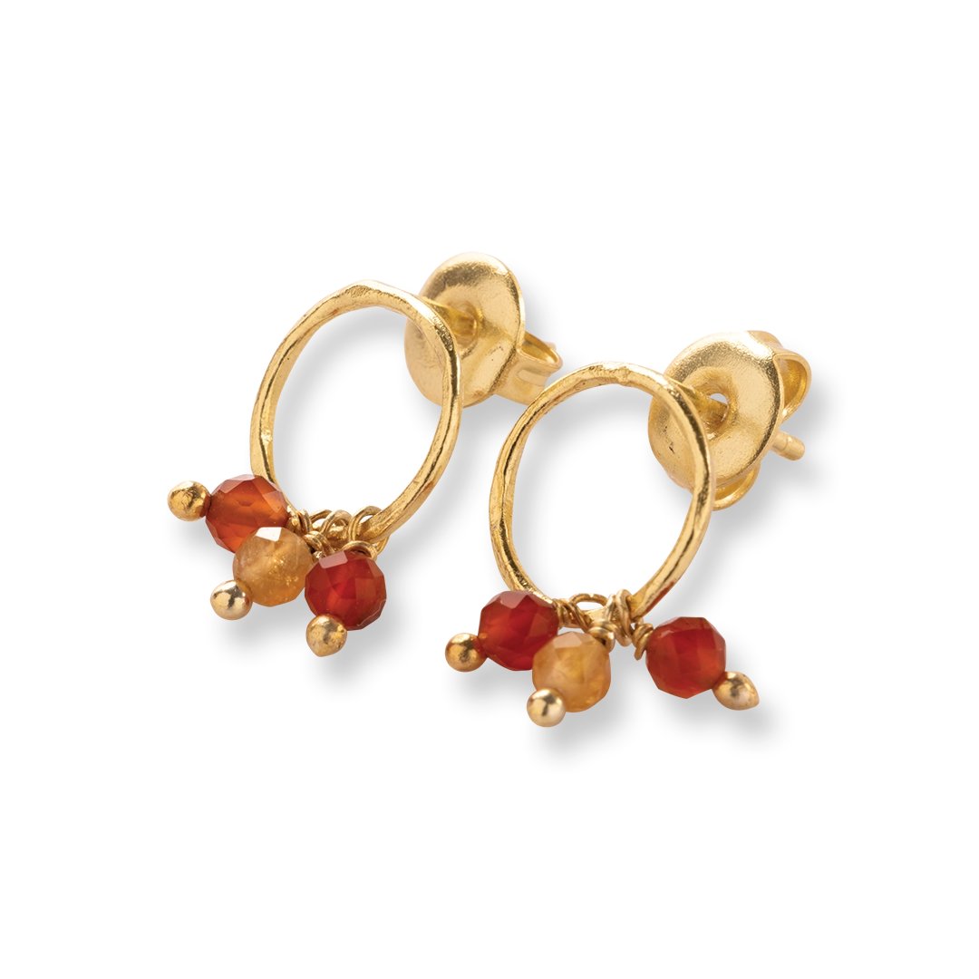 Genuine Carnelian Citrine Earrings Gold Plated