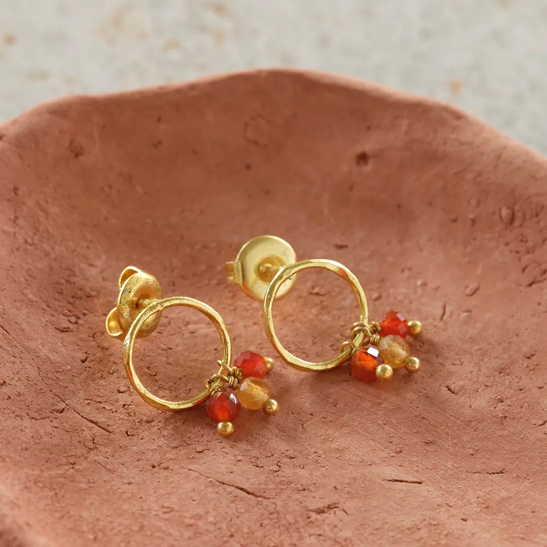 Genuine Carnelian Cirtin Earrings Gold Plated