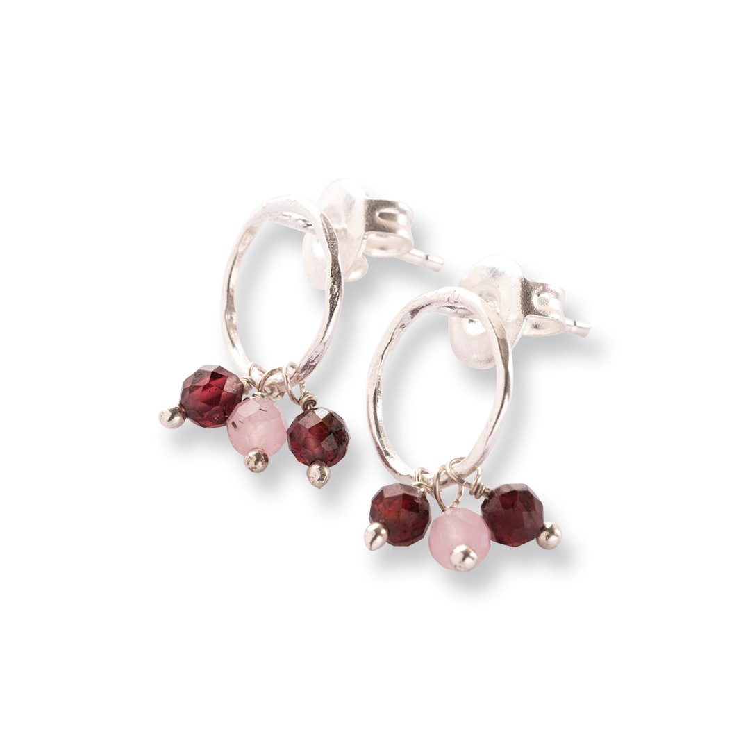 Genuine Garnet Rose Quartz Earrings Silver Plated