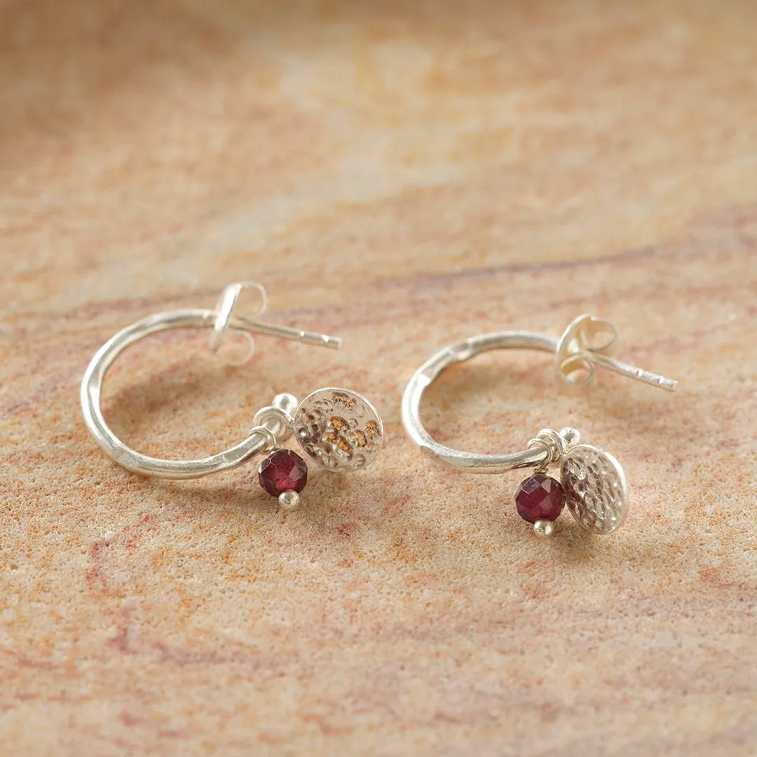 Sincere Garnet Earrings Silver Plated