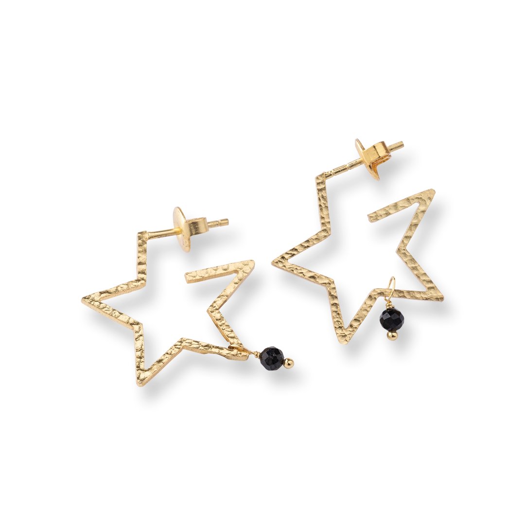 Cheery Black Onyx Earrings Gold Plated