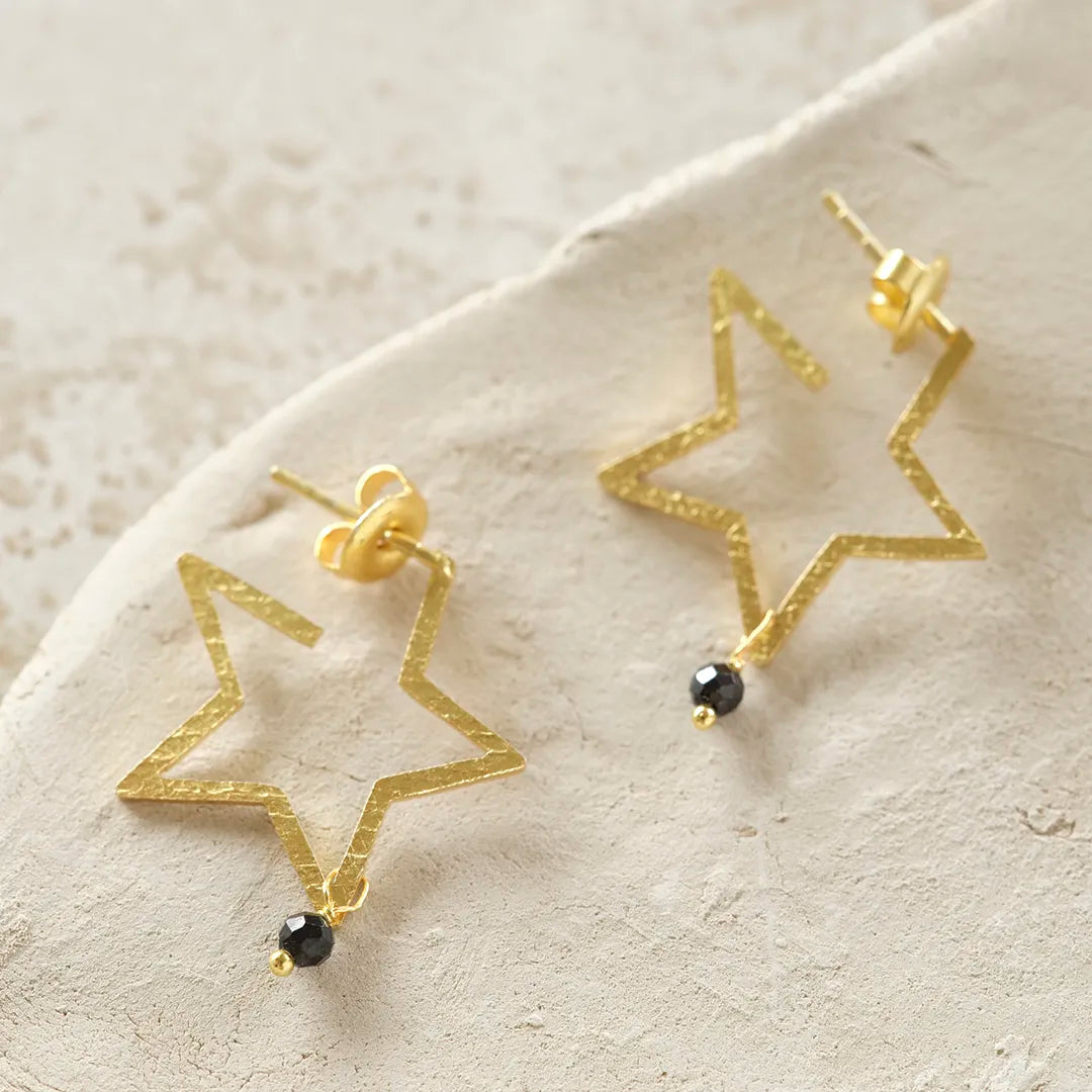 Cheery Black Onyx Earrings Gold Plated