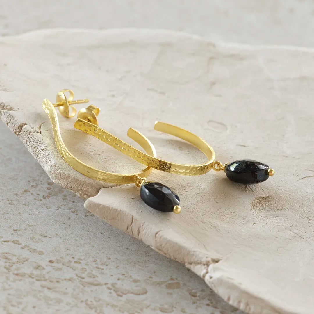 Attracted Black Onyx Earrings Gold Plated