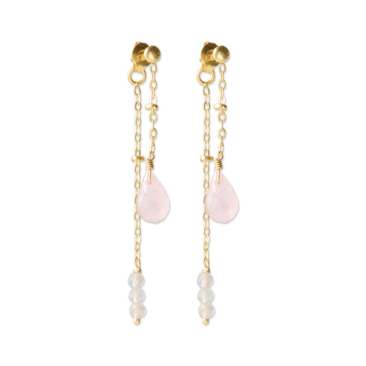 Felicity Rose Quartz Labradorite Earrings Gold Plated