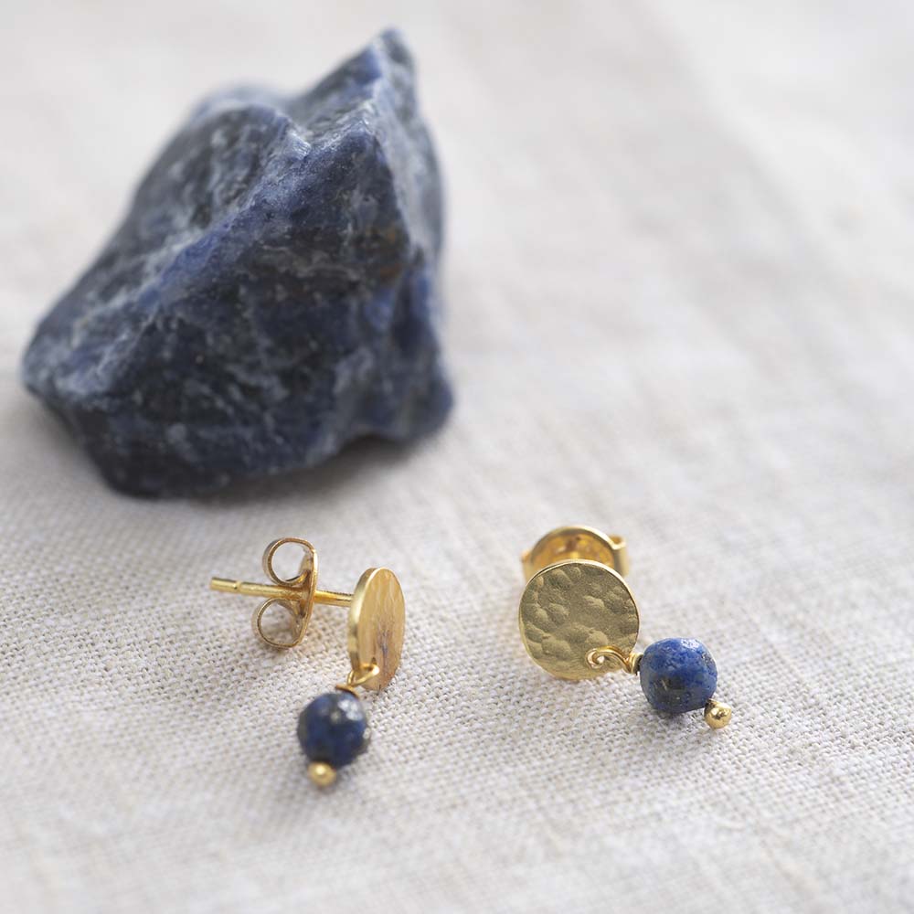 Mini Coin Lapis Lazuli Gold Plated Earrings