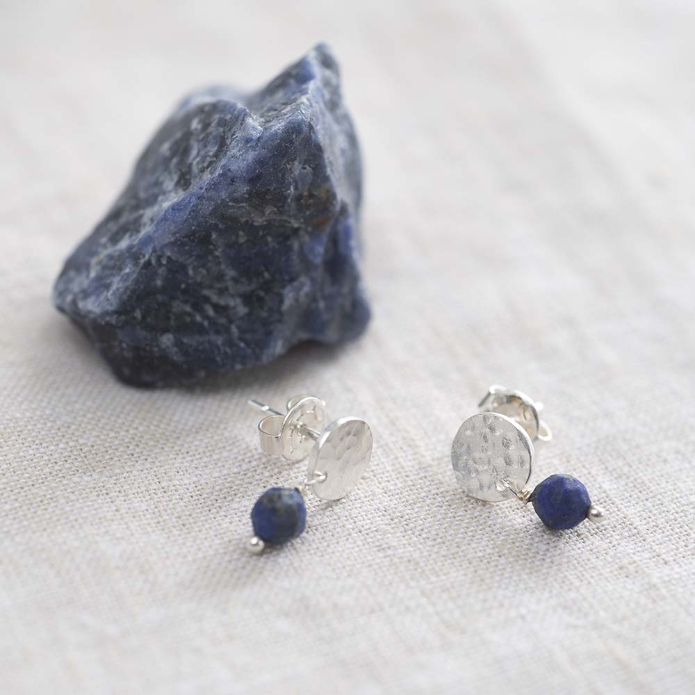 Mini Coin Lapis Lazuli Silver Plated Earrings