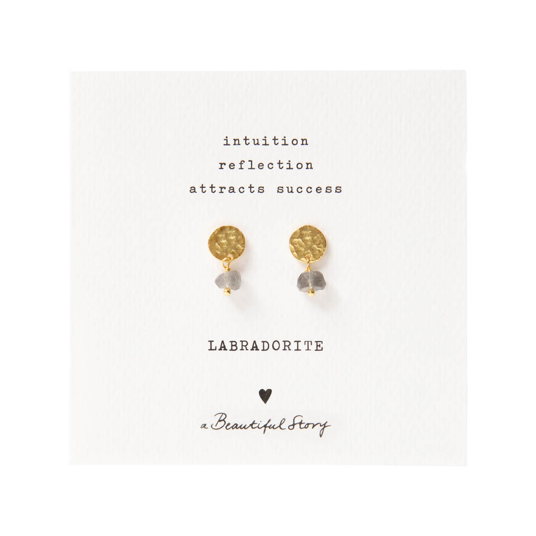 Mini Coin Labradorite Gold Plated Earrings