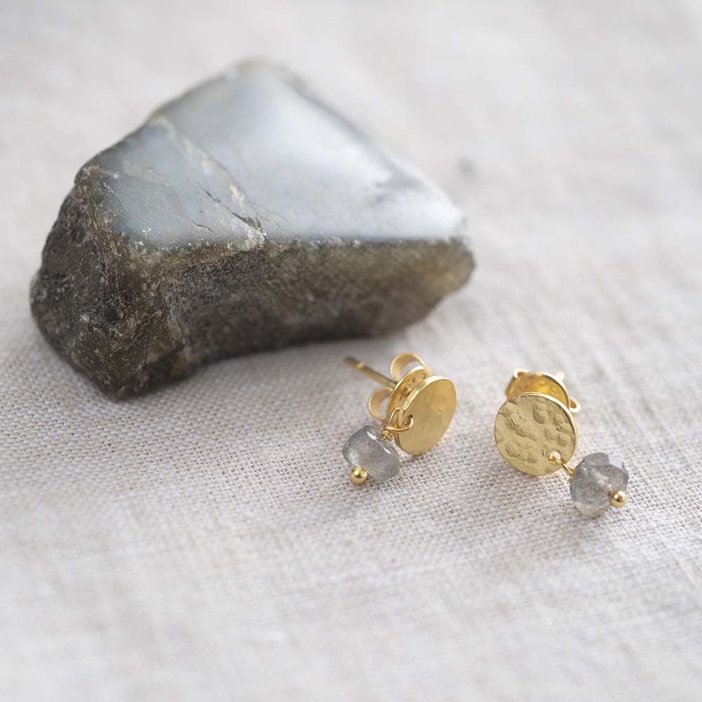 Mini Coin Labradorite Gold Plated Earrings