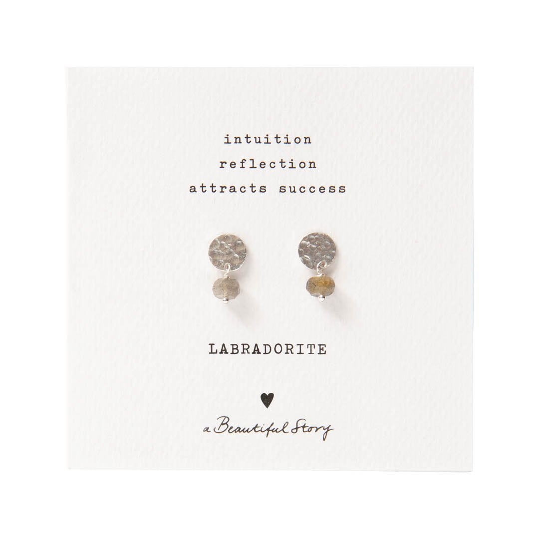 Mini Coin Labradorite Silver Plated Earrings