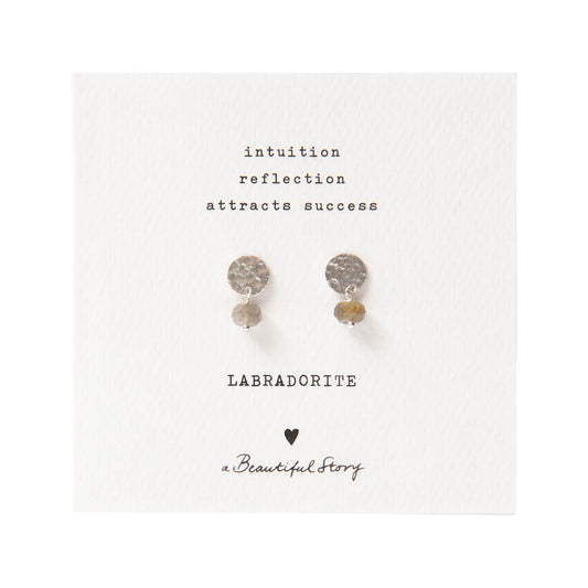 Mini Coin Labradorite Silver Plated Earrings