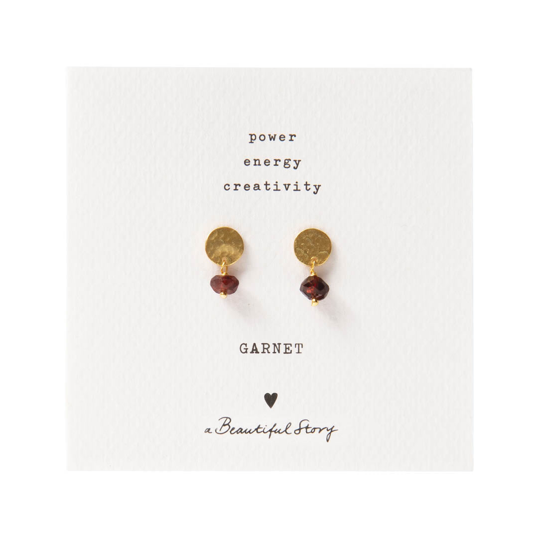 Mini Coin Garnet Gold Plated Earrings