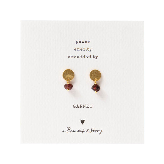 Mini Coin Garnet Gold Plated Earrings