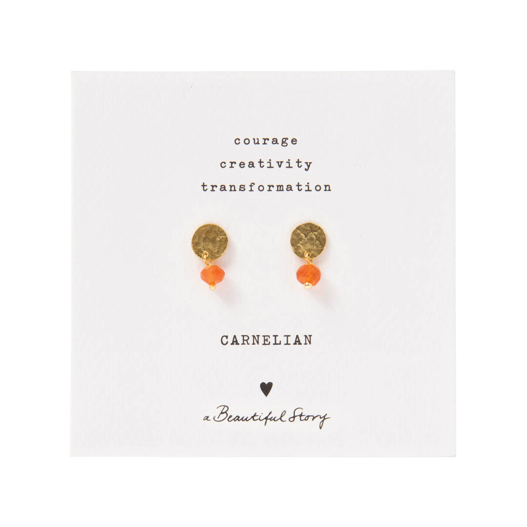 Mini Coin Carnelian Gold Plated Earrings