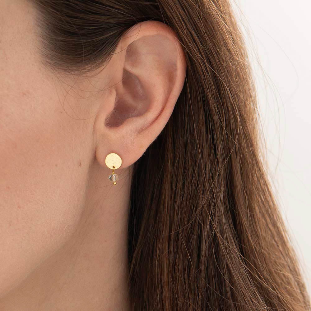 Mini Coin Citrine Gold Plated Earrings