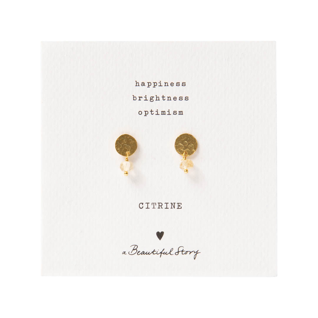 Mini Coin Citrine Gold Plated Earrings