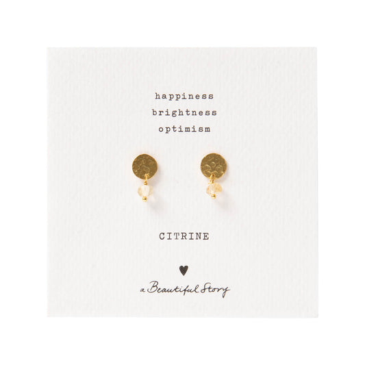 Mini Coin Citrine Gold Plated Earrings