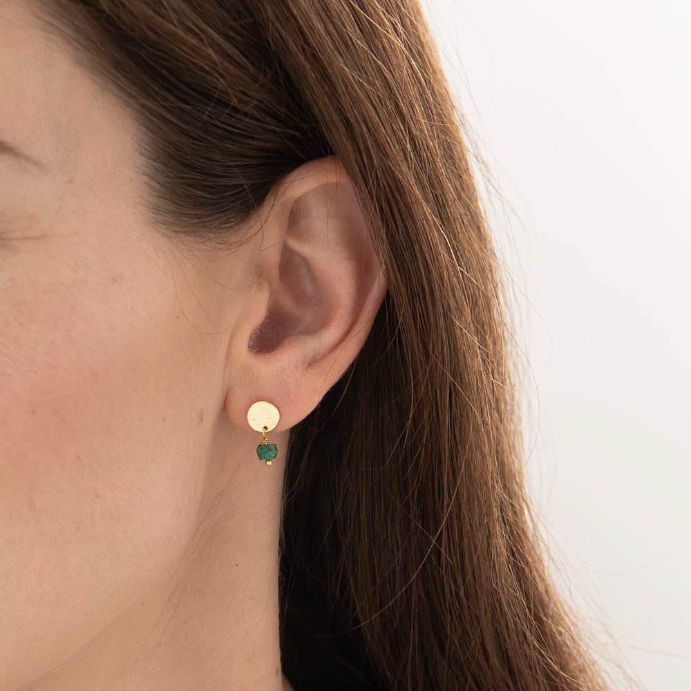 Mini Coin Aventurine Gold Plated Earrings