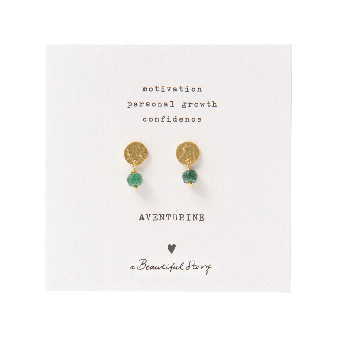 Mini Coin Aventurine Gold Plated Earrings