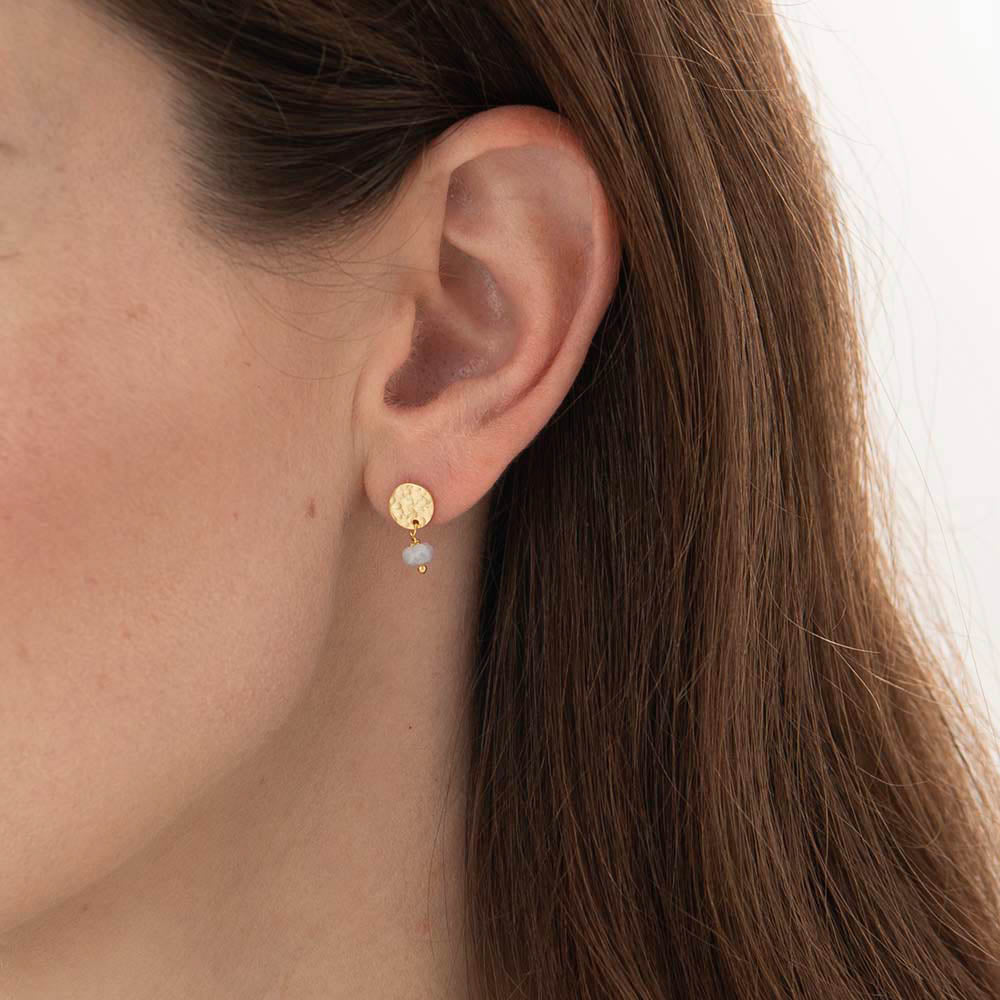 Mini Coin Moonstone Gold Plated Earrings