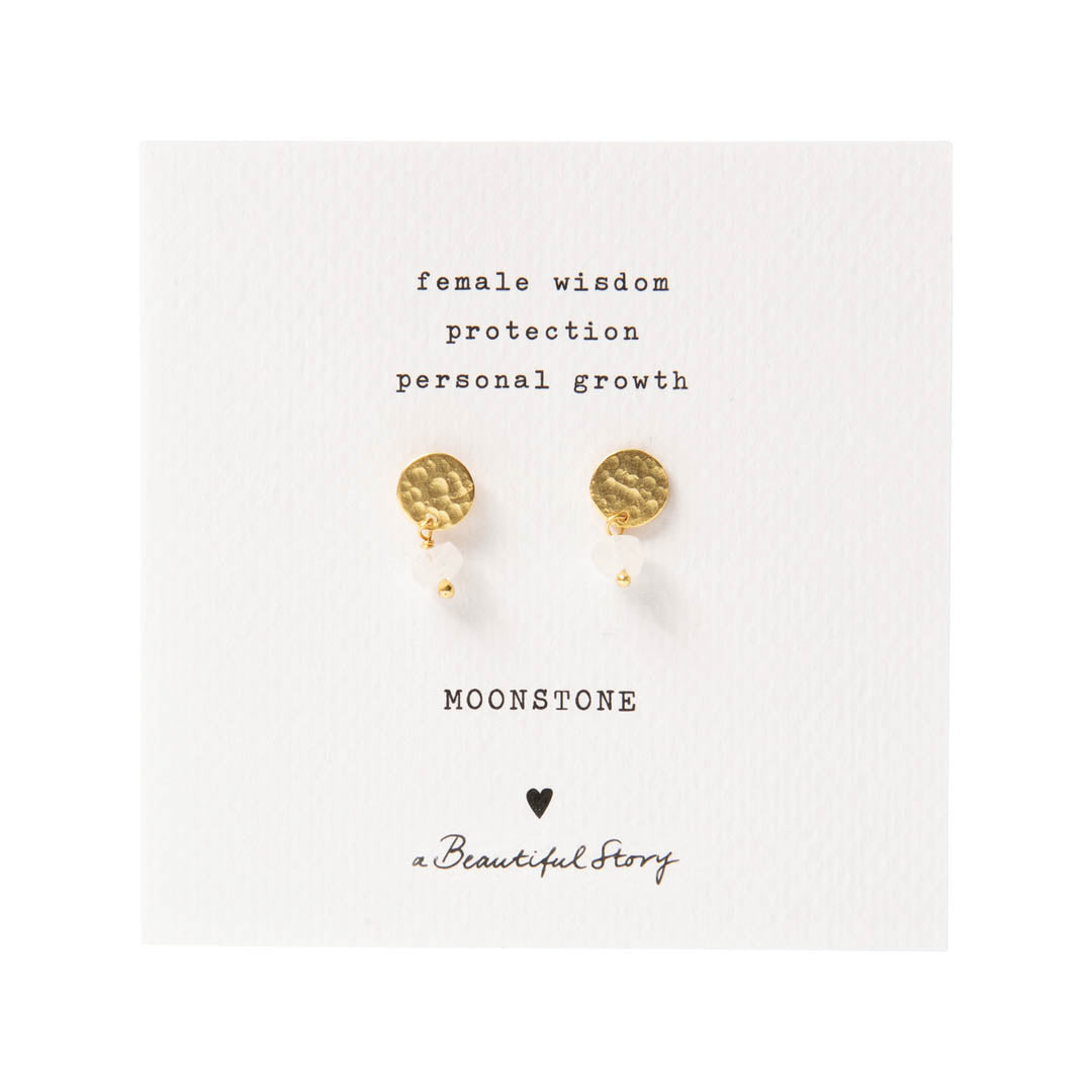 Mini Coin Moonstone Gold Plated Earrings