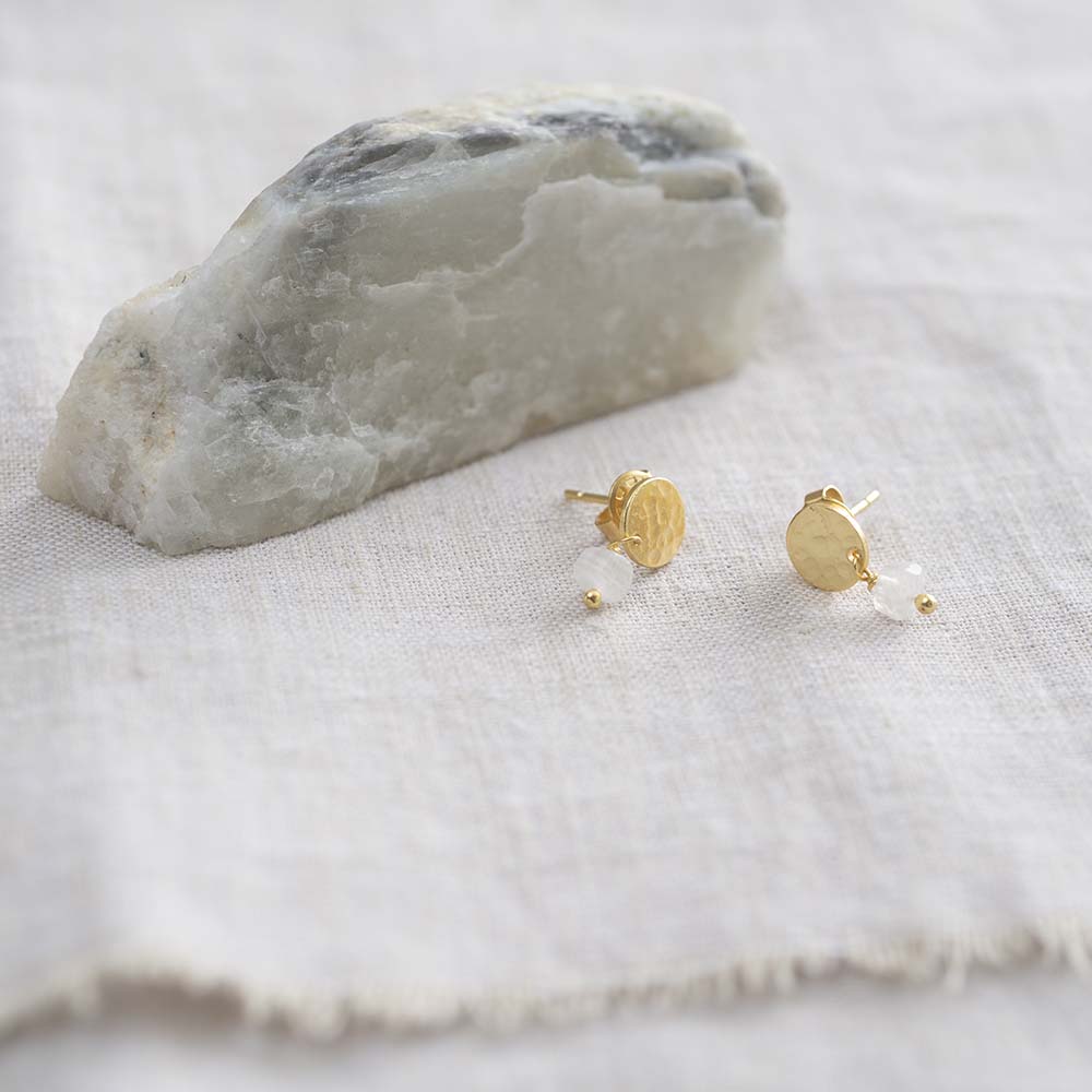 Mini Coin Moonstone Gold Plated Earrings