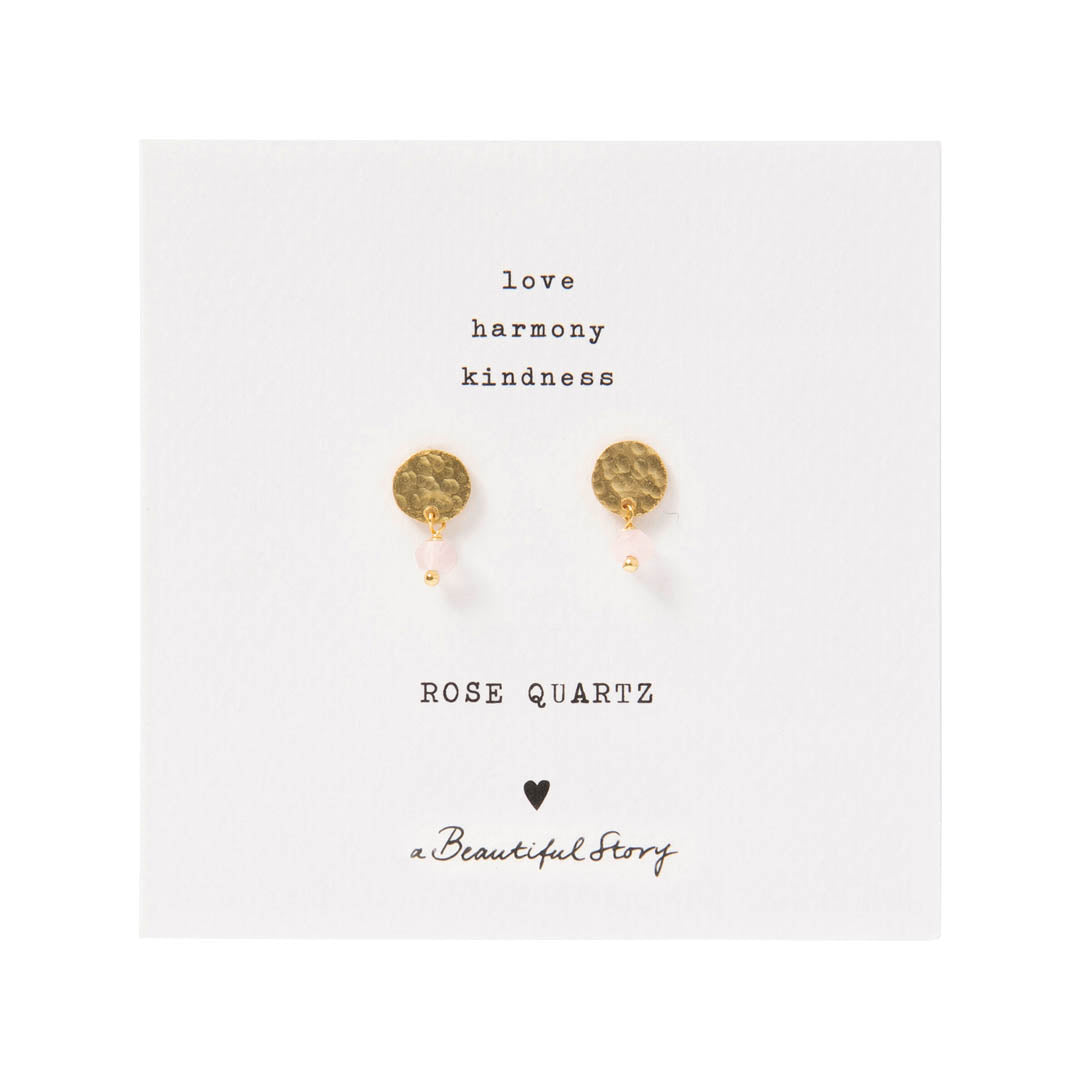 Mini Coin Rose Quartz Gold Plated Earrings