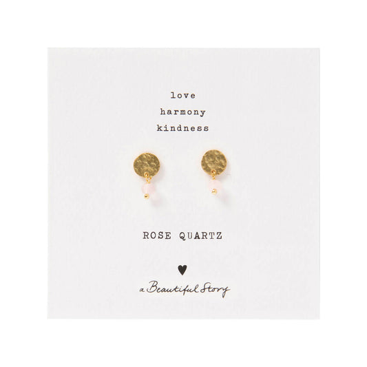 Mini Coin Rose Quartz Gold Plated Earrings