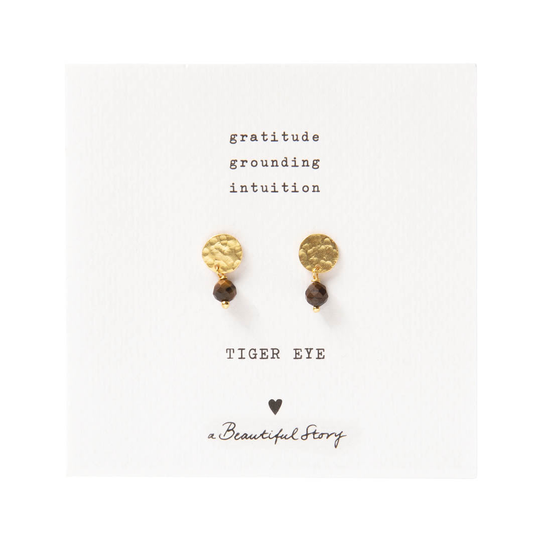 Mini Coin Tiger Eye Gold Plated Earrings