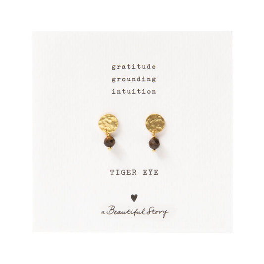 Mini Coin Tiger Eye Gold Plated Earrings