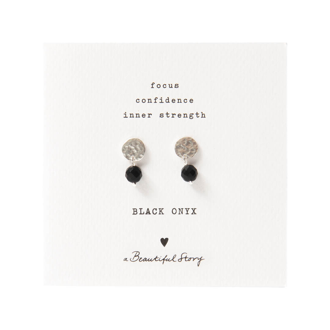 Mini Coin Black Onyx Silver Plated Earrings