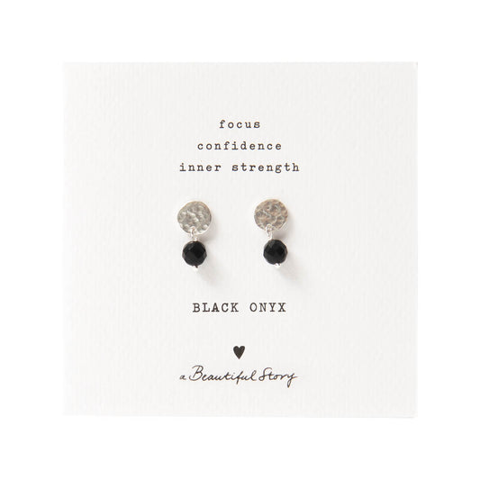 Mini Coin Black Onyx Silver Plated Earrings