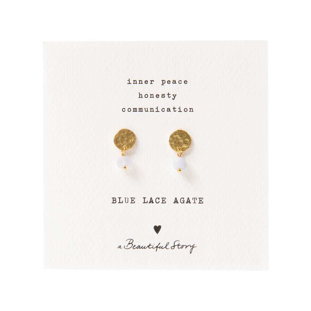 Mini Coin Blue Lace Agate Gold Plated Earrings