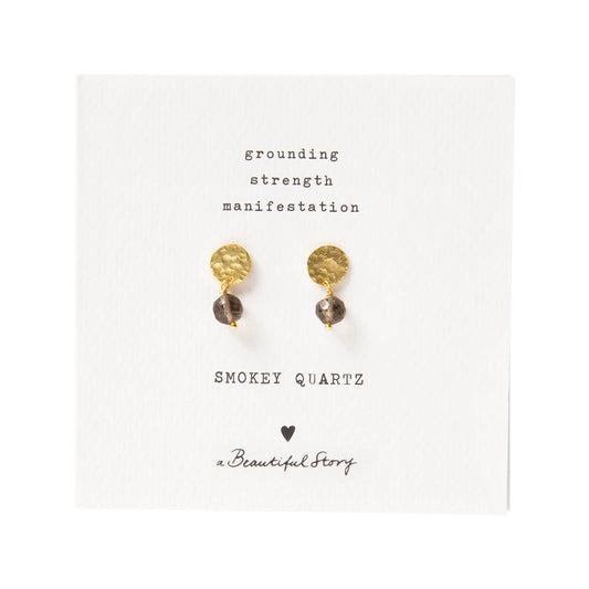 Mini Coin Smokey Quartz Gold Plated Earrings