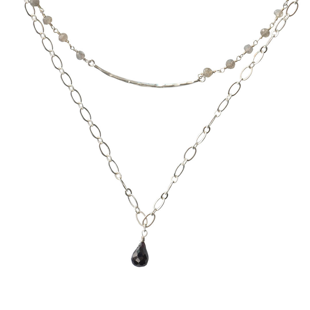 Glamour Labradorite Garnet Silver Necklace