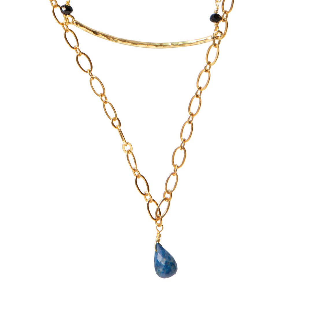 Glamour Black Onyx Lapis Lazuli Gold Necklace