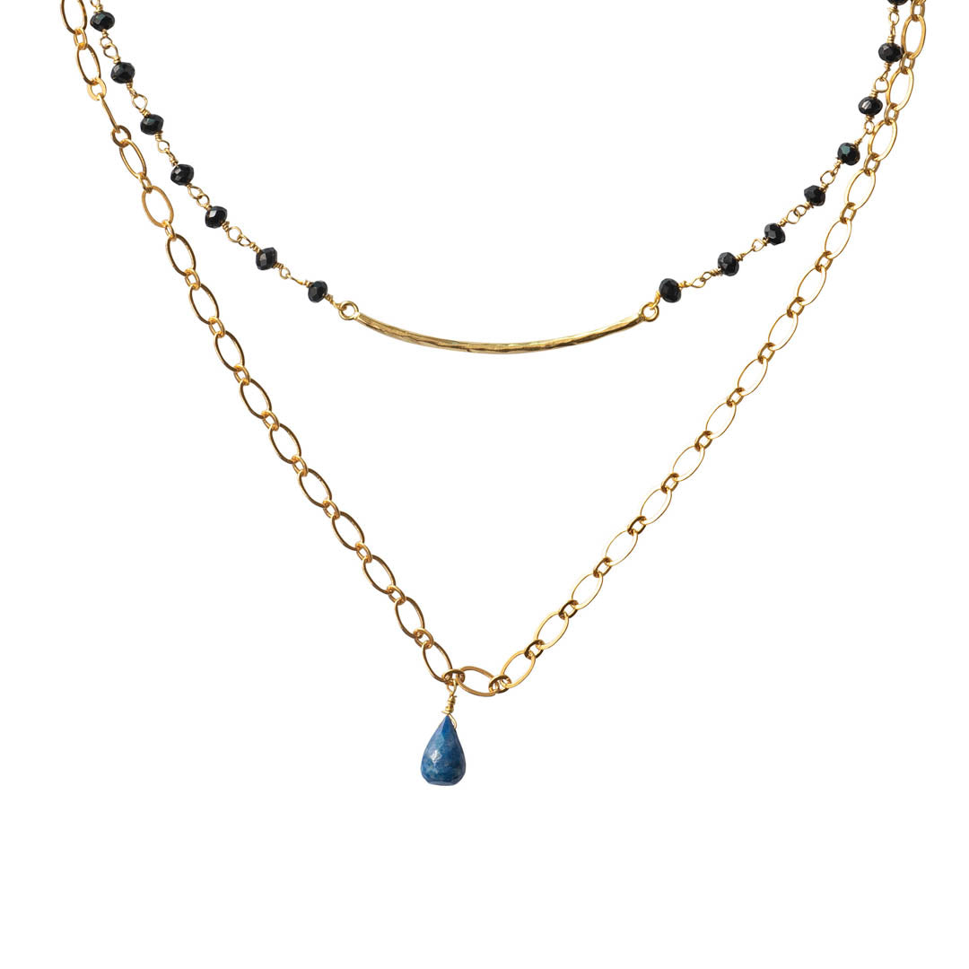 Glamour Black Onyx Lapis Lazuli Gold Necklace