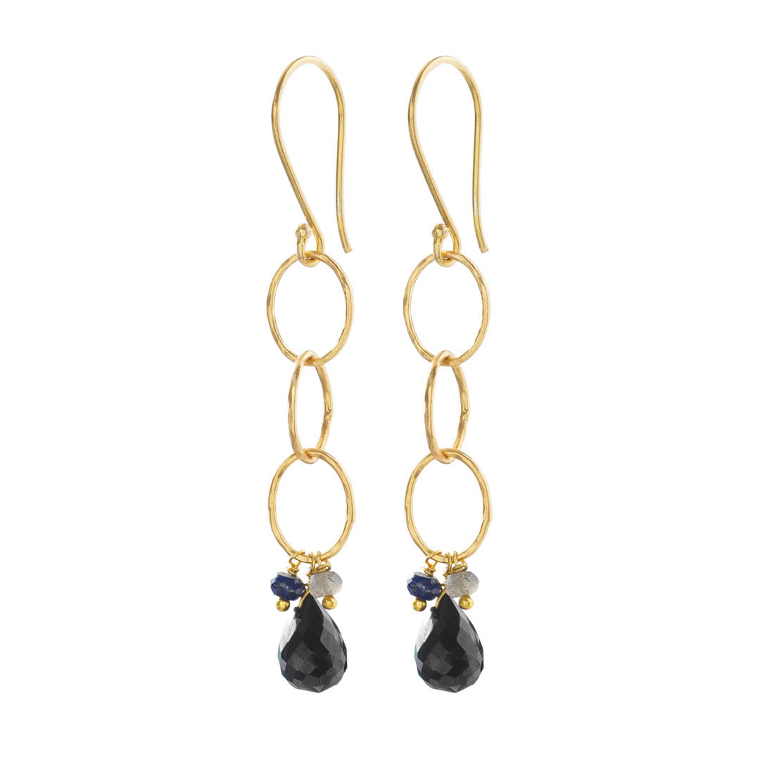 Glowing Black Onyx Mix Gold Earrings